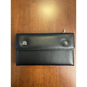 Chrome Hearts Black Leather Wallet W/ Silver Hardware 2 Button Fold Dagger Zip